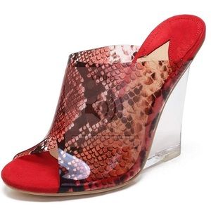 Mackin J Lucite Clear Wedge Sandals